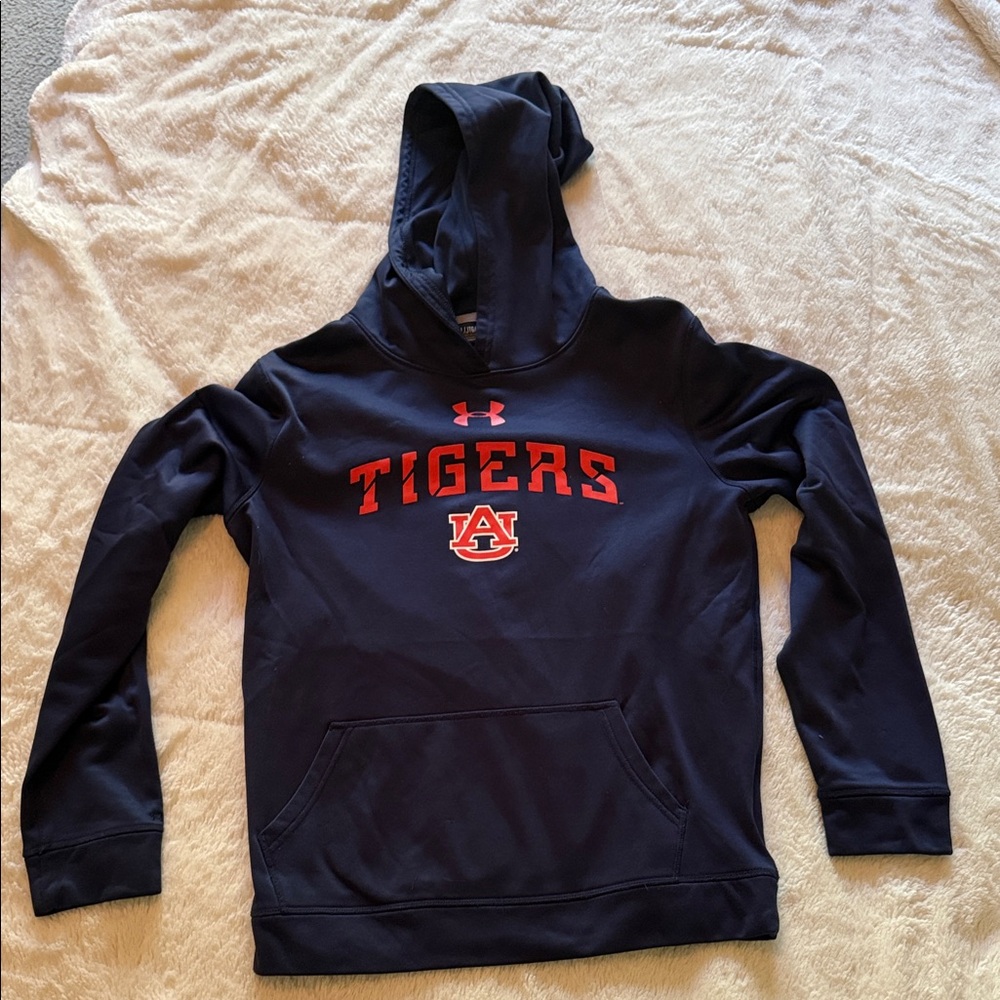Under Armour Navy Hoodie with Orange 'Tigers' and AU Emblem